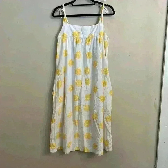 Romaine White and Yellow Midi Dress Tie Shoulders with Pockets - Picture 5 of 8